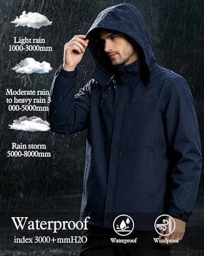 ACCNUO Men's Waterproof Rain Jacket Lightweight Raincoat & Windbreaker with Detachable Hood for cycling Hiking Travel — view 5