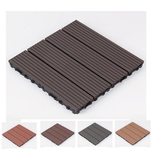 Baldosas de terraza compuestas de 11 piezas, aprox. 11 baldosas por 1 m², tarima de plástico de 30 x 30 cm, suelo de jardín para uso exterior, con losas de terraza (Chocolate color)