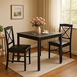 Tangkula Mid-Century Modern Dining Table Set for 2, Wooden Kitchen Table & 2 Chairs with Padded Seats, 3-Piece Compact Dining Set for Small Spaces, Kitchen, Living Room (Grey+Black)