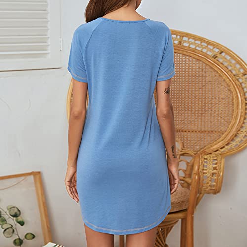 Baugger Vestido feminino para dormir com bolsos laterais. Pijama casual solto de manga curta com dec