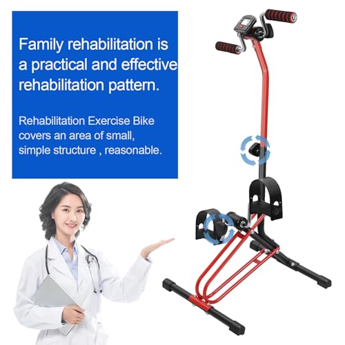 Pedal Exerciser Bike Hand Arm Leg and Knee Peddler Adjustable Fitness Equipment Upper Lower Limb Rehabilitation Machine for Seniors, Elderly Home Pedal Exercise Bike for Total Body Red Black - Thumbnail 4
