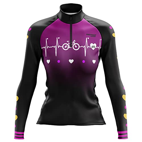 Camisa Ciclismo Feminina Manga Longa Bike Coração Rosa (M)