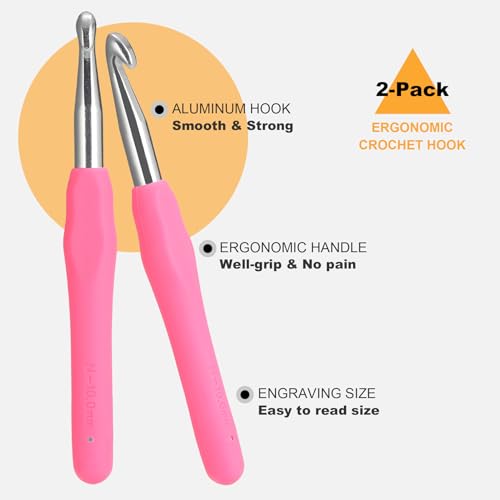 Image of 2Pcs 10mm Large Crochet Hooks, Ergonomic Crochet Hook for Arthritis and Beginners, Extra Long, Smooth, Comfortable (Size N / 10.0mm)