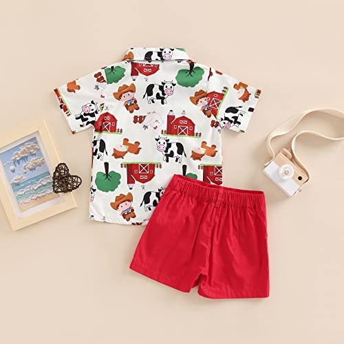 VISGOGO Toddler Boys Outfits Farm/Circus Cartoon Animal Print Shirts with Bow Tie Shorts Set3