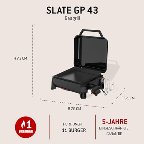 Weber Slate GP Tragbare Premium Gasgrillplatte/Gleichmäßige Hitze bis zum Rand, Bis zu 260 °C, Porzellanemaillierte Antihaft-Grillfläche (43 x 41 cm), Höhenverstellbare Füße, Schwarz