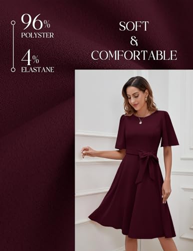 Bbonlinedress Abendkleider elegant für Hochzeit Weihnachten Kleid Damen Winter elegant Kurzarm festliches Kleid midilang Party Cocktailkleid Burgundy XL