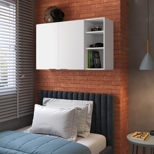 Armário Suspenso de Parede Branco Módulo Aéreo Organizador Multiuso Quarto Cozinha Lavanderia 2 Port