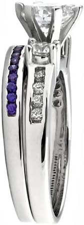 Lakoda AT: 1.58ct IOF CZ and Simulated Amethyst 2 pc Wedding Ring Set Silver, 3069-3150A
