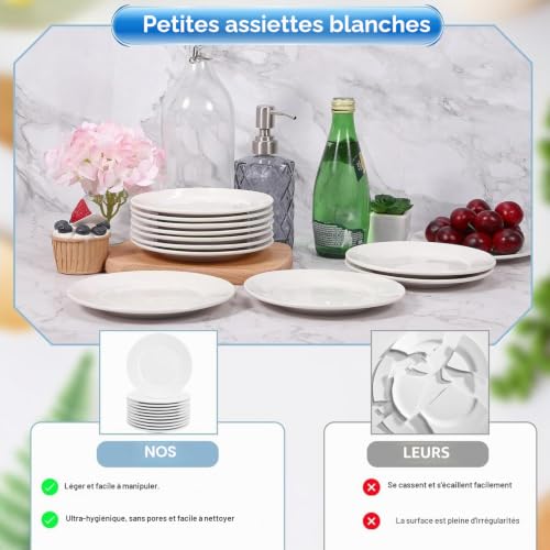 Tczecoo Lot de 8 assiettes à dessert en porcelaine, 15,2 cm, assiettes à salade, assiettes plates, assiettes à dessert blanches, assiettes à apéritif en céramique pour gâteaux et collations, – vue 6