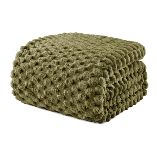 Image of Exclusivo Mezcla 3D Fleece Queen Size Blanket for Bed, Olive Green | Extra Soft Fuzzy Plush Lightweight Bed Blankets, Cozy Fluffy Decorative Blankets for All Seasons, 90x90 Inches