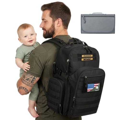 MIRACOL Military Diaper Bag for Dad: Tactical Design with Changing Pad & Daddy Patches - Pride Solution for Veteran Fathers in Baby Outings