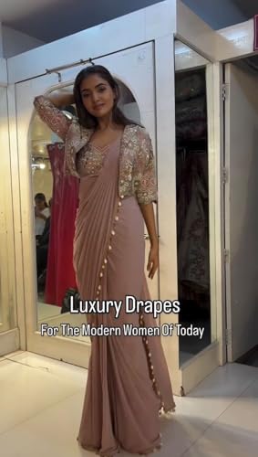 Image of Women's Embellished, Embroidered Ready-to-Wear Crepe Silk Saree with Fully Embroidered Koti, Stitched Blouse & Lace Border - Ethnic for Women