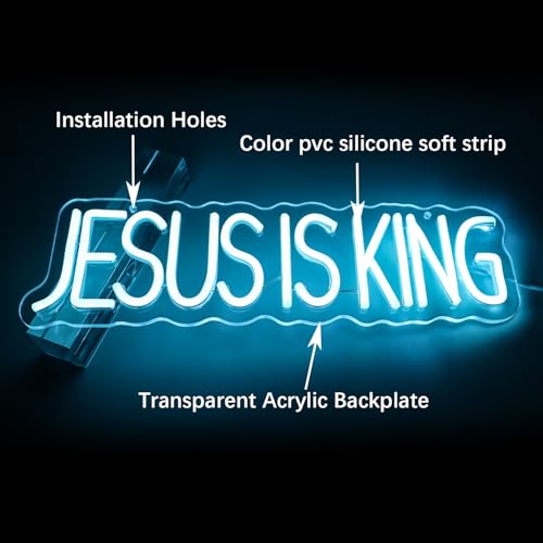 Image of JESUS IS KING Neon Sign | Scripture LED Wall Art with Adjustable Brightness (15.75 inchx4.7 inch)