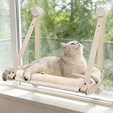 Kilodor Cat Window Perch, Cat Hammock for Window with 4 Strong Suction Cups - Easy Assembly, Solid Wood Frame with Large Cats Bed - Supports Up to 40lbs for Indoor Cats