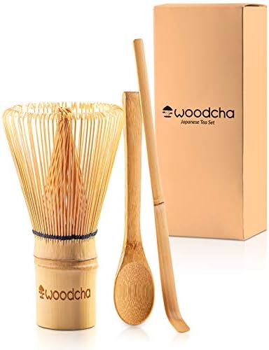 woodcha Set included Whisk (Chasen) Scoop (Chashaku) Spoon traditional Handmade Starter Kit easy turns Organic Green Powder into ceremonial Matcha Tea, Bamboo Whisk