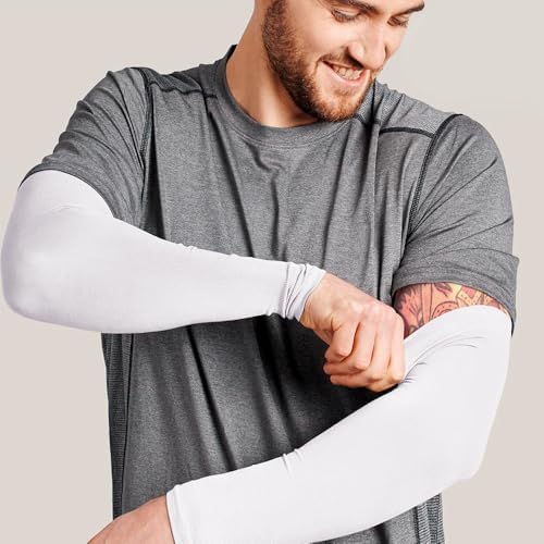 Two packs UV Sun Protection Arm Sleeves, Compression Cooling Sleeves for Men and Women, Ideal for Golf, Outdoor Sports.(White) — view 3