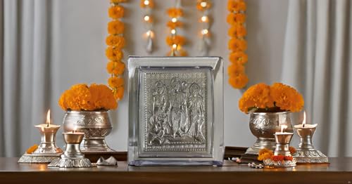 Image of Silver 999 Ram Darbaar Photo Frame for Car Dashboard, Home Decor - Ram Laxman Sita Hanuman Ji Frame for Office, Living Room, Puja, Return Gifts- 11x9x4 CM