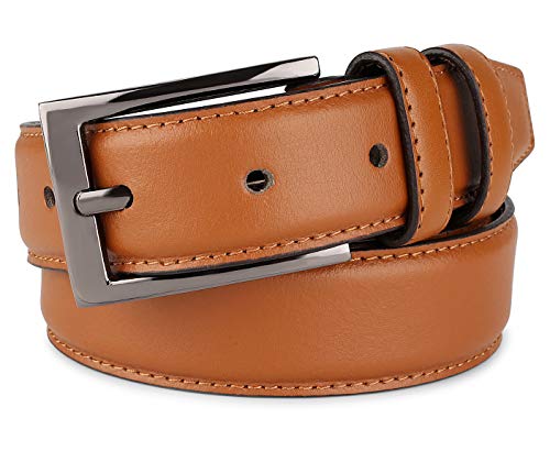 belt for men leather Causal Dress Belt for Men, with Classic Single Prong Buckle,Gift box -tan-size 48,Profile