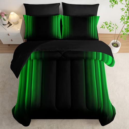 Green and Black Bedding Set King Size Abstract Ombre Comforter