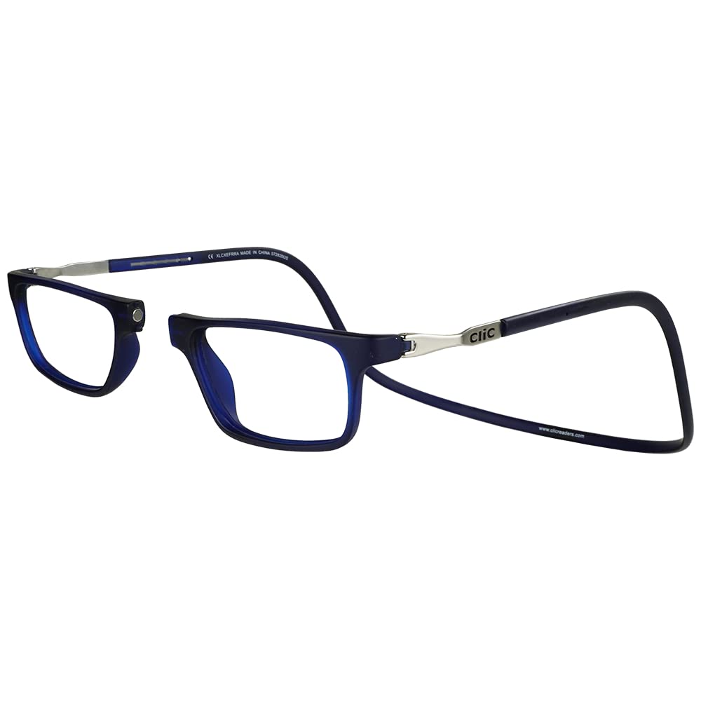 Clic Magnetic Reading Glasses for Men or Women, Computer Readers, Executive XL (XL-XXL, Dark Matte Blue, 2.00 Magnification)