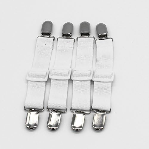 Adjustable Bed Sheet Holders Fasteners Grippers Clips Suspenders Straps (Pack of 4, in White)