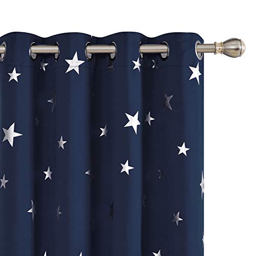 Deconovo Foil Print Star Curtains Blackout Curtains Grommet Top Thermal Insulted Room Darkening