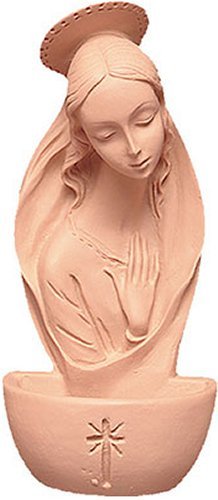 Bénitier Vierge Marie en terre cuite et carte de prière