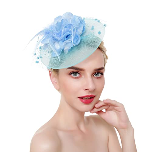 Cotton Whisper Vintage Mesh Hairpin Pluma Top Hat Accesorios para el cabello para mujeres y niñas Azul Cover