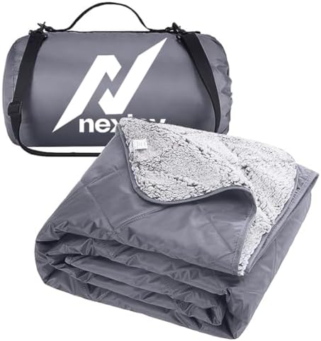 nexlev Sherpa Waterproof Camping Blanket - Extra Thick and Warm Large Sherpa Fleece Outdoor Blanket for Camping Picnics Beaches Stadiums Pets - Washable and Windproof for Cold Weather TR-05 (Grey)| TC - 250