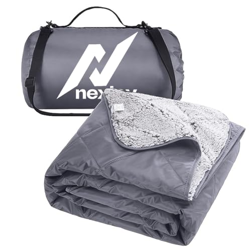 nexlev Sherpa Waterproof Camping Blanket - Extra Thick and Warm Large Sherpa Fleece Outdoor Blanket for Camping Picnics Beaches Stadiums Pets - Washable and Windproof for Cold Weather TR-05 (Grey)| TC - 250