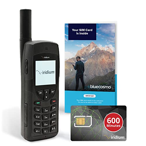 BlueCosmo Iridium 9555 Satellite Phone & 600 Minute 1 Year Global Prepaid SIM Card - Voice, SMS Text Messaging - Rollover - Online Activation - 24/7