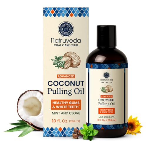 Image of Natruveda Coconut Oil Pulling Mouthwash - Natural Whitening Ayurvedic Rinse | Fresh Mint Blend | Coconut Oil Pulling for Teeth & Gums | Whyte Oil Pulling | Aceite de Coco para Los Dientes -10 oz
