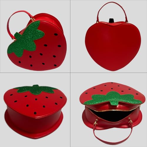Abuyall Red Purse Cherry Evening Novelty Unique Small Chain For Women Fun Weird Funky Crossbody Bag (Strawberry-shape-leather-Red) — view 3