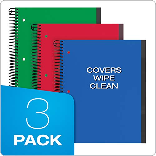Oxford Spiral Notebook 3 Pack, 3 Subject, College Rule, Durable Plastic Covers, Strong Coil, 3 Pockets, 8.5 X 11, 150 Sheets, Blue, Red, Green (89803) #TOP5