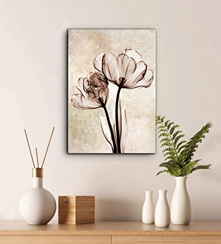 Milili Brown Rustic Floral Canvas Prints Bathroom Wall Art Flower Canvas Prints Wall Art Elegant Tulip Botanic Canvas Pictures Modern Blossom Canvas Painting Artwork 16X24Inch No Frame #TOP1