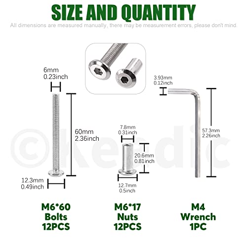 Keadic 25 Pcs M6 X 60Mm Socket Cap Bolts Barrel Nuts Kit With Hex Key, Silver Binding Screws Stud Posts Assortment Kit Countersunk Furniture Crib Bolts For Bed Chair Table Cabinet #TOP1