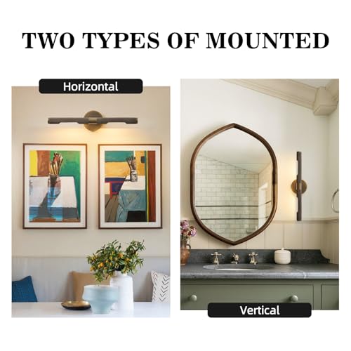Image of Museum Gallery Bathroom Picture Light - 19 Inch Long Bronze Brass Dimmable Hardwired Wall Sconces with E12 Bulb - Frame Pictures Art Deco Sconce Lights for Painting Photo Artwork Library Vanity Over