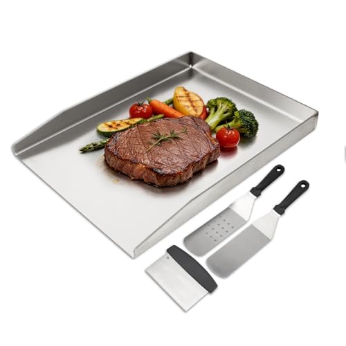 GriHero 45x30CM Edelstahl Grillplatte, BBQ Plancha Grillschale für Napoleon Rogue (auch mit Heckbrenner), Weber Holzkohle und Die meisten Grills