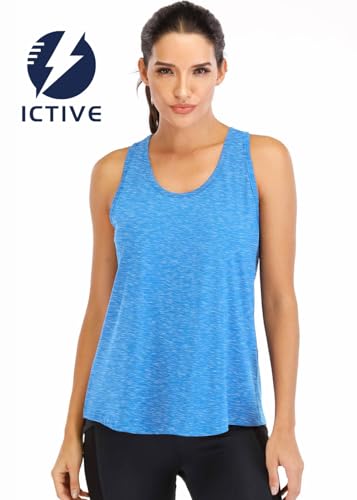 Image of ICTIVE Workout Tops for Women Loose Fit Racerback Mesh Backless Muscle Tank Running Shirts
