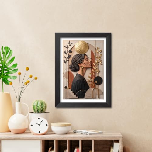 Image of TenorArts Lady Boho Art 3D Clay Textured Digital Art Print Photo Frame, Modern Art Painting For Bedroom Living Room Home and Cafe Decor | Minimal Drawing Black Framed Posters for Decoration (9x12 inches) [CL-A07]