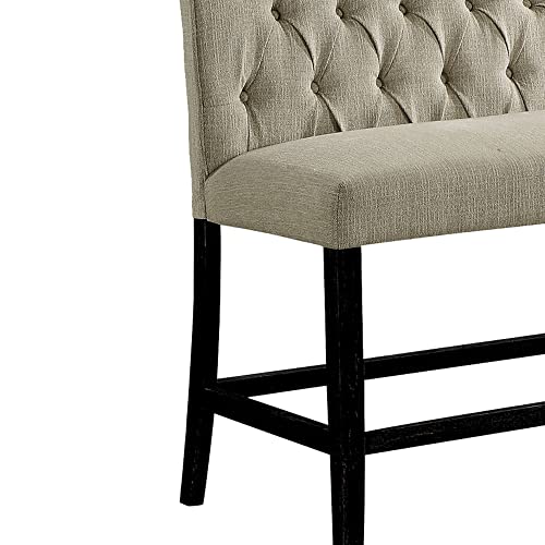 Image of Benjara Benzara Fabric Upholstered Wooden Counter Height Bench, Beige and Black,