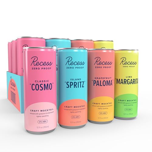 Recess Zero Proof Craft Mocktails, Alcohol Free Drinks, With Adaptogens, Non-Alcoholic Beverage...