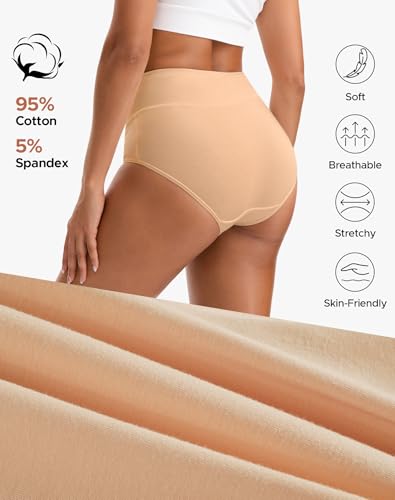 Image of INNERSY Women's High Waisted Underwear Cotton Panties Regular & Plus Size 5-Pack