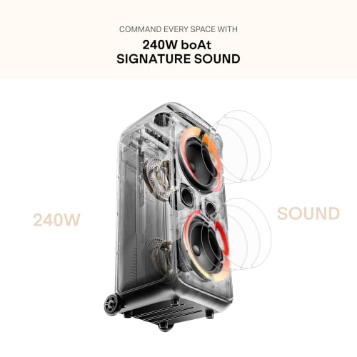 Image of boAt PartyPal 600 Plus w /Karaoke Auto-Tuner, in-Built DJ Tracks & Bass Drop, 240W Output, Dual UHF Wireless Mics, Dynamic RGB LEDs, 6H Battery, Trolley Wheels Bluetooth Party Speaker(Raven Black)
