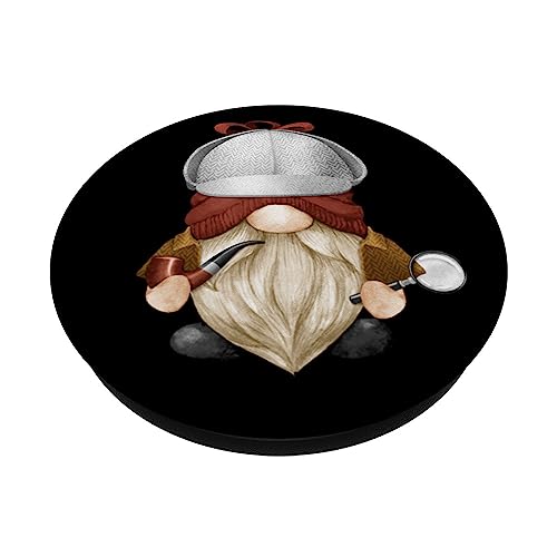 Sherlock Holmes Garden Gnomes Graphic For True Crime Lovers PopSockets Swappable PopGrip, Black - Image 2