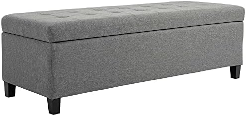 HOMCOM Linen Storage Ottoman, End of Bed Bench, Padded Footrest Seat w/Tufting Hinged Lid Wood Frame 129.5L x 48.2W x 40.2H cm Grey