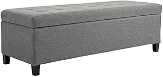 HOMCOM Linen Storage Ottoman, End of Bed Bench, Padded Footrest Seat w/Tufting Hinged Lid Wood Frame 129.5L x 48.2W x 40.2H cm Grey