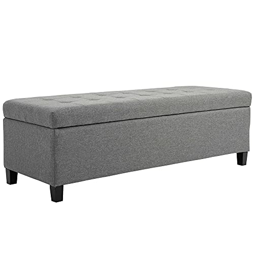 HOMCOM Banco de Almacenamiento Acolchado Puff de Almacenaje Taburete Tapizado en Lino con Tapa Abatible para Salón Entrada Dormitorio Carga 120 kg 125x49x41,5 cm Gris