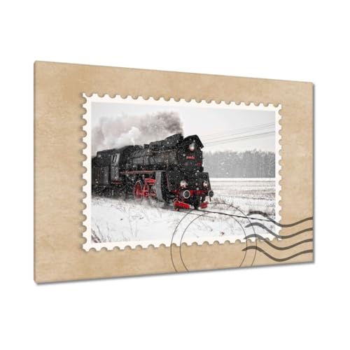 Peinture sur toile locomotive paysage d'hiver 120x80 cm tableau salon H639M
