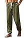 Runcati Mens Casual Pants Elastic Waist Drawstring Summer Cotton Jogger Pants Linen Yoga Beach Trousers with Pockets Army Green